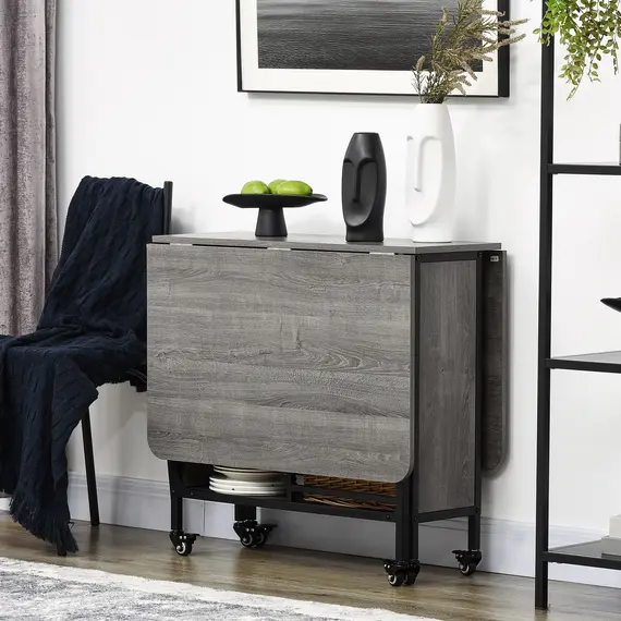 Buy Six-Person Drop Leaf Dining Table - Grey/Black, 8 image