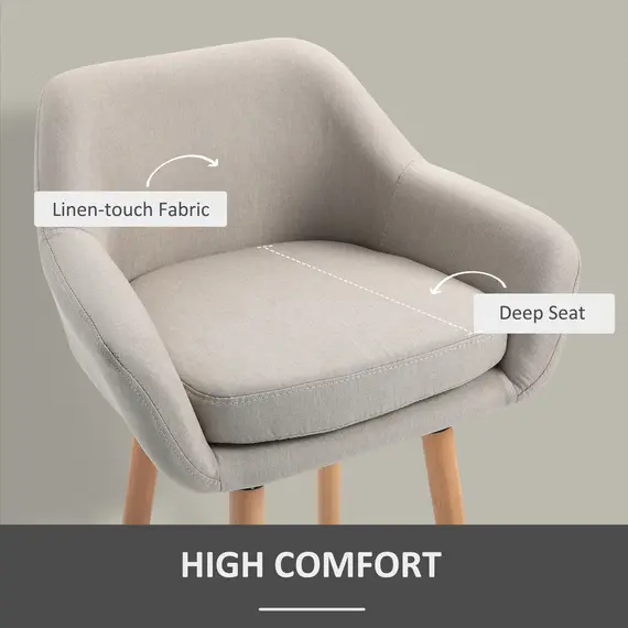 Buy Set of 2 Bar Stools Modern Upholstered Seat Bar Chairs w/ Metal Frame, Solid Wood Legs Living Room Dining Room Fabric Furniture - Beige, 5 image