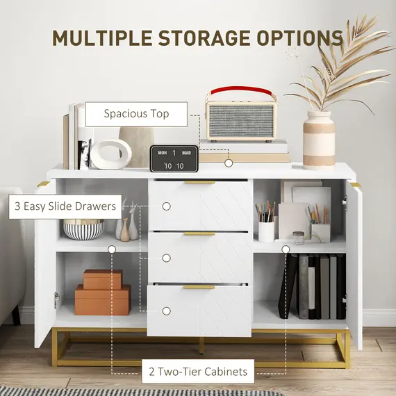 Buy Sideboard with 3 Drawers and Adjustable Shelves for Living Room - White, 5 image