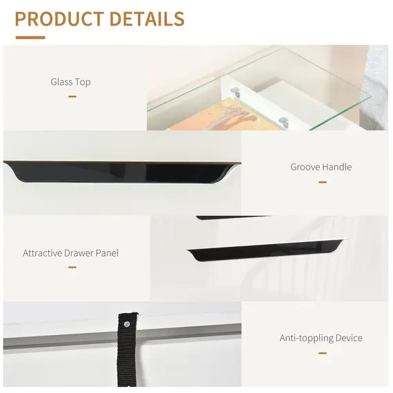 Buy Shoe Storage Cabinet, Shoe Cupboard with Slide Out Drawer, 2 Flip Doors, Tempered Glass Top and Adjustable Shelves for 16 Pairs of Shoes, White, 6 image