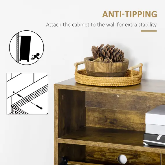 Buy Shoe Cabinet with 2 Flip Doors, Slim 2-Drawer Shoe Cupboard with Adjustable Divider and Open Compartment for 12 Pairs of Shoes, Entryway Storage Unit, Rustic Brown, 6 image