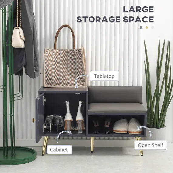 Buy Shoe Storage Unit, with Padded Seat - Grey, 4 image