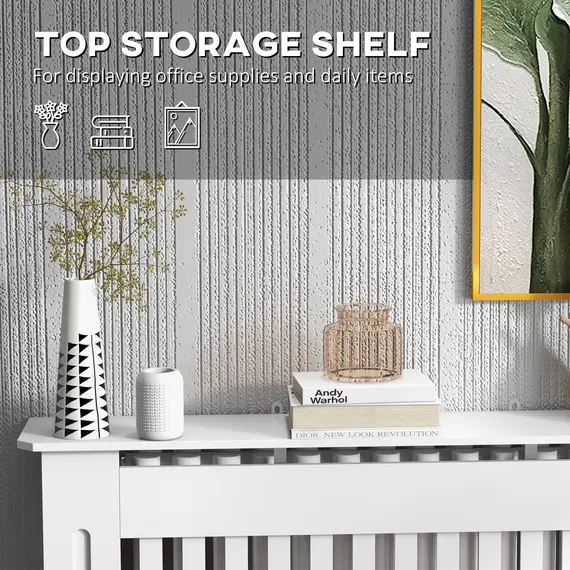 Buy Slatted Radiator Cover Painted Cabinet MDF Lined Grill in White (112L x 19W x 81H cm), 5 image