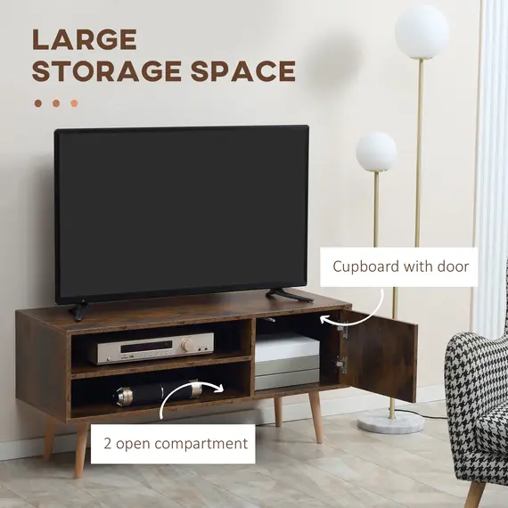 Buy TV Stand Cabinet up to 55 Inches, TV Unit with Single Door and Open Shelves, Cable Holes for Living Room, Bedroom, Brown, 4 image