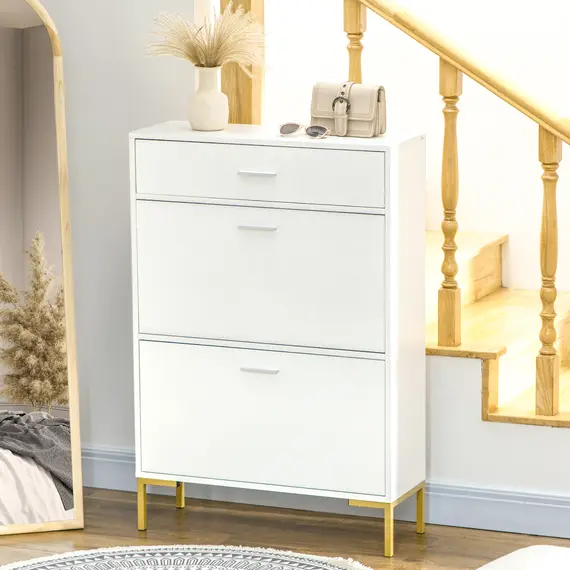 Buy Three Drawer Slim Shoe Storage Cabinet, 12 Shoe Pairs - White, 2 image