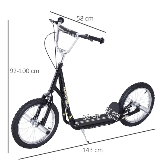 Buy Stunt Scooter, Kids Scooter with 16" Big Wheels, Adjustable Height, Dual Brakes, for Ages 5+ Years, Black, 3 image