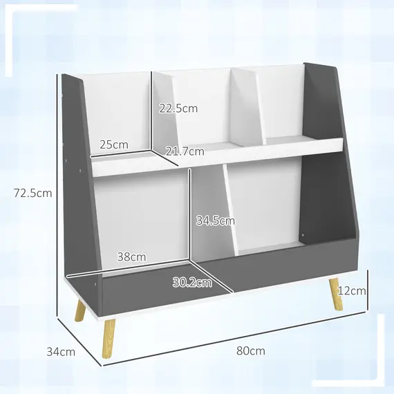 Buy Two-Tier Kids Storage Shelf, with Five Compartments, Anti-Tip Device - Grey, 3 image