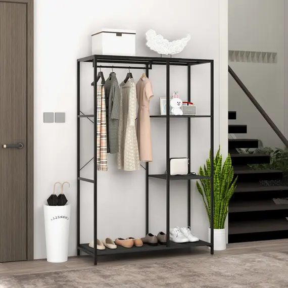 Buy Steel Frame Clothes Storage Rack, with Shelves - Black, 2 image