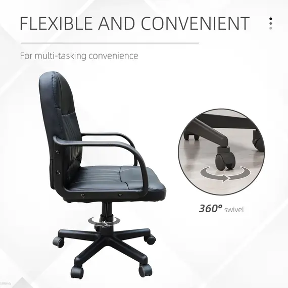 Buy Swivel Executive Office Chair, PU Leather Computer Desk Chair with Adjustable Height, Wheels, Black, 5 image