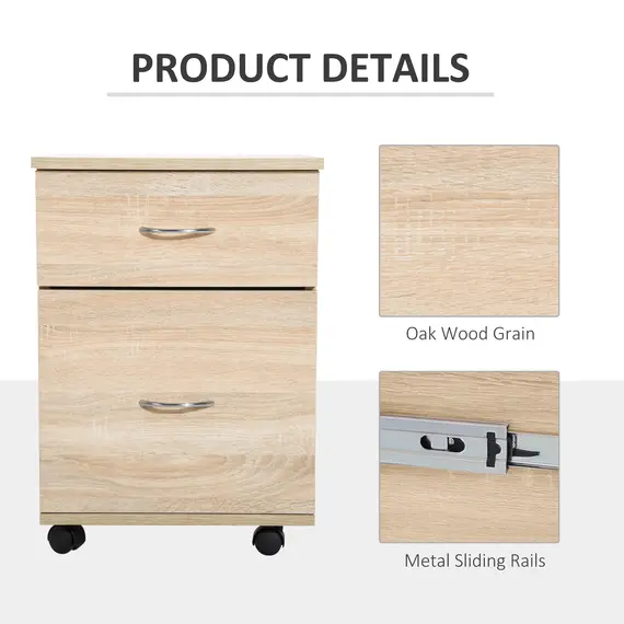 Buy Two Drawer Filing Cabinet with Wheels- Oak, 6 image