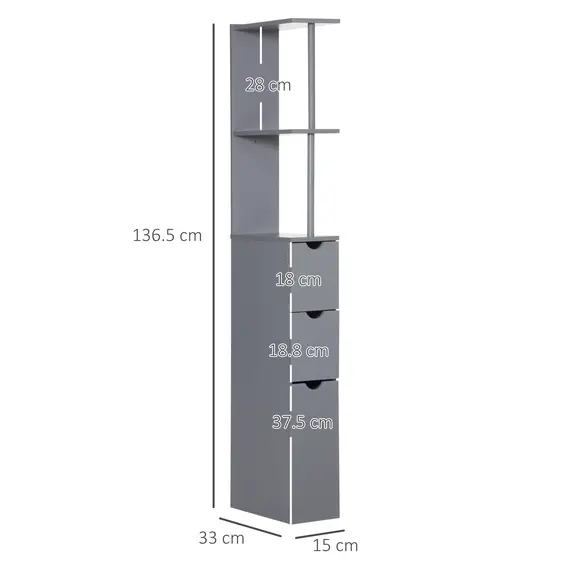 Buy Tall Bathroom Cabinet, Freestanding Bathroom Storage Cabinet with 2-Tier Shelf and Drawers, Narrow Cupboard Storage Unit, Grey, 3 image