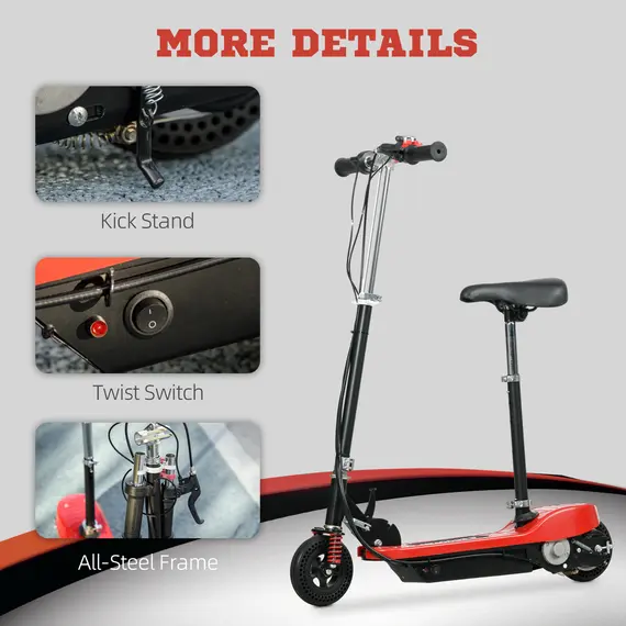 Buy Steel Ride on Powered Scooter, Folding E-Scooter with Warning Bell, 15km/h Maximum Speed, for 4-14 Years Old, Red, 8 image