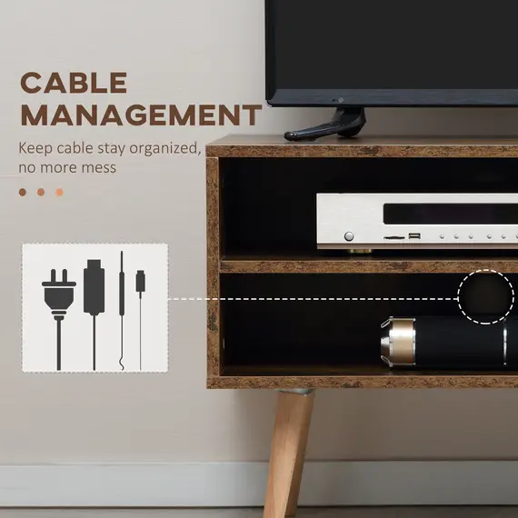 Buy TV Stand Cabinet up to 55 Inches, TV Unit with Single Door and Open Shelves, Cable Holes for Living Room, Bedroom, Brown, 5 image