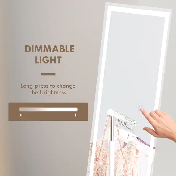 Buy Standing Dressing Mirror with LED Lights, Wall Dressing Mirror for Bedroom with Dimmable and 3 Colour Lighting, White, 5 image