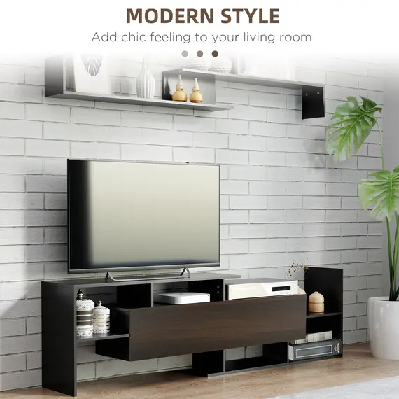 Buy TV Cabinet with Wall Shelf for Wall-Mounted 65" TVs or Standing 40" TVs - Black and Dark Brown, 4 image