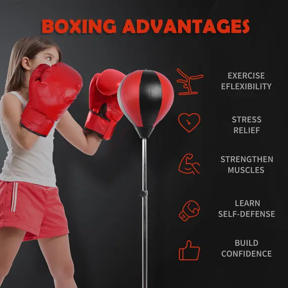 Buy Training Boxing Punch Ball Set 125-145H x Î¦43cm with Gloves Air Pump, 4-Position Adjustable Height Freestanding Boxing Speed Ball for Teenagers Exercise Training, 4 image
