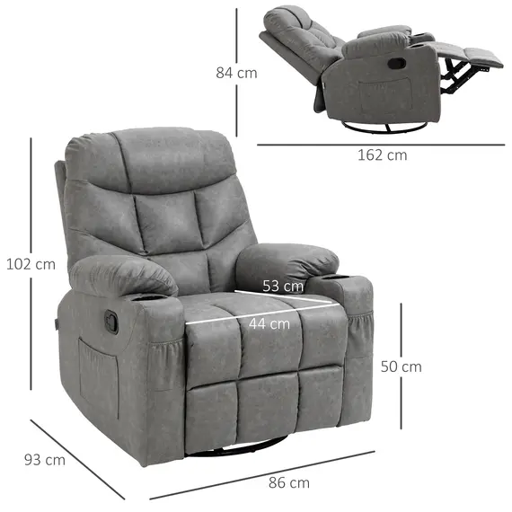 Buy Thick Padded Faux Leather Recliner Armchair - Light Grey, 3 image