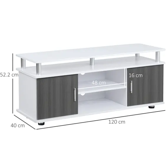 Buy TV Cabinet Unit for TVs up to 50'' with Storage Shelf and Cupboards, Living Room Entertainment Center Media Console, Grey and White, 3 image