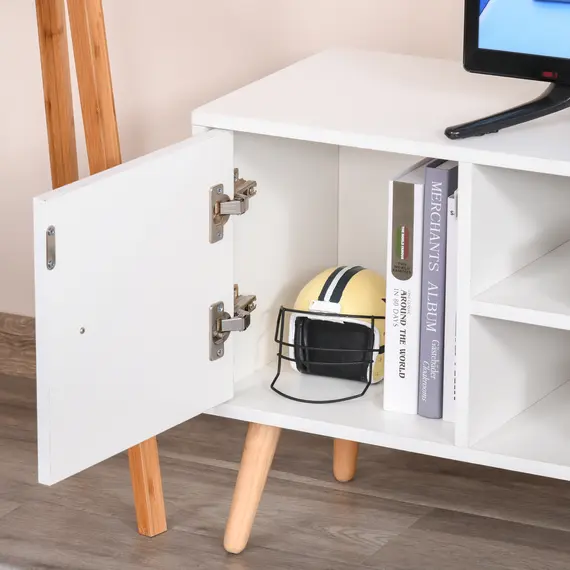 Buy TV Stand for TVs up to 50", TV Console Cabinet with Open Storage Shelf and Drawers for Living Room, Entertainment Room and Bedroom, White, 9 image