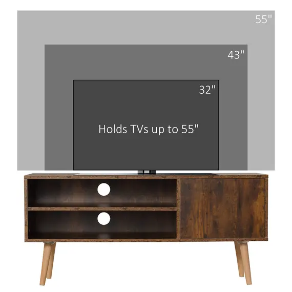 Buy TV Stand Cabinet up to 55 Inches, TV Unit with Single Door and Open Shelves, Cable Holes for Living Room, Bedroom, Brown, 7 image