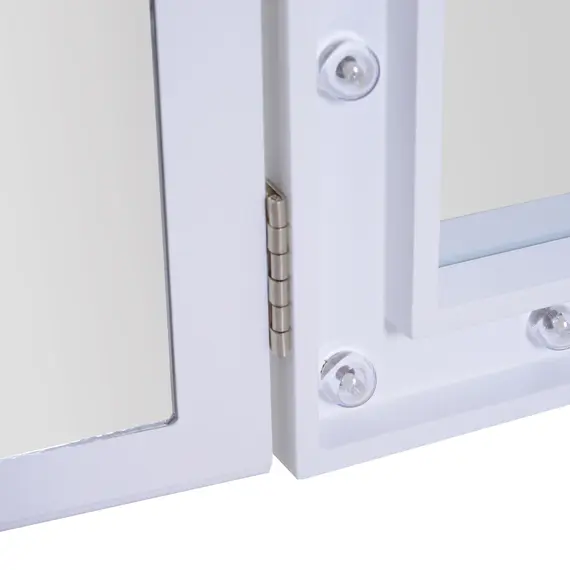 Buy Trifold Freestanding Mirror, Lighted Tabletop Vanity Mirror Large Cosmetic w/16 LED Lights powered by batteries Foldable For Bedroom- White, 8 image