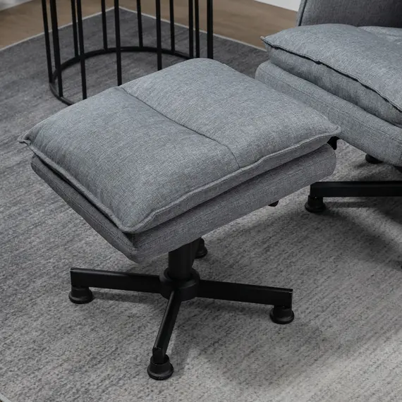 Buy Swivel Recliner Chair and Footstool, Upholstered Massage Recliner Armchair with Remote Control, Timer and Steel Base, Grey, 7 image