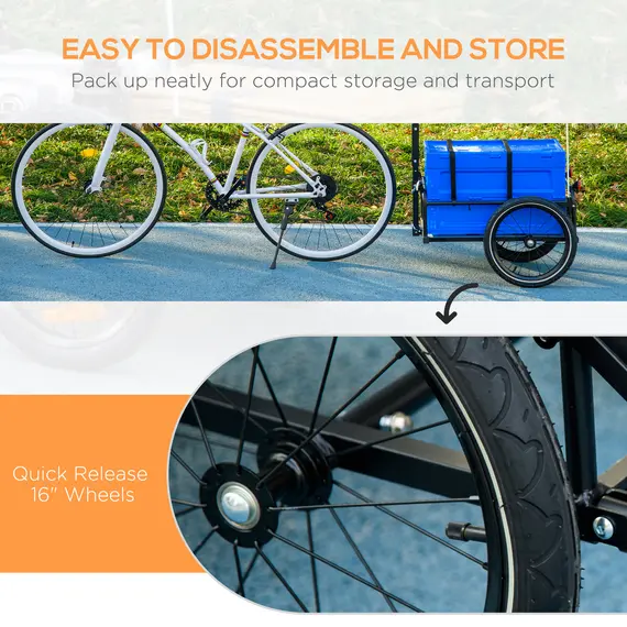 Buy Steel Trailer for Bike, Bicycle Cargo Trailer with 65L Foldable Storage Box and Safe Reflectors, Max Load 40KG, Blue, 7 image