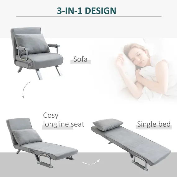 Buy Suedette Adjustable Back Futon Sofa Chair - Grey, 5 image