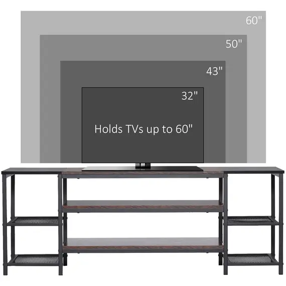 Buy TV Unit Cabinet for TVs up to 60 Inches, Industrial TV Stand with Storage Shelves for Living Room, Brown and Black, 7 image