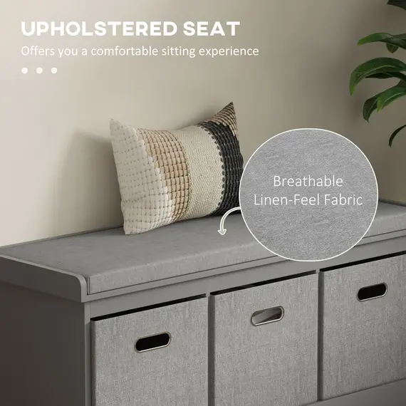 Buy Three-Drawer Shoe Storage Bench, with Padded Top Seat - Grey, 4 image