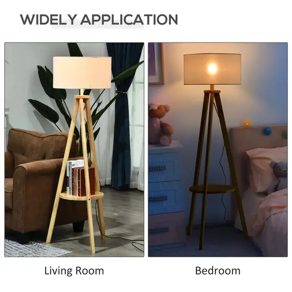 Buy Tripod Floor Lamp, Freestanding Bedside Light Reading Light with Storage Shelf and Linen Shade for Living Room Bedroom, 154cm, Cream, 6 image