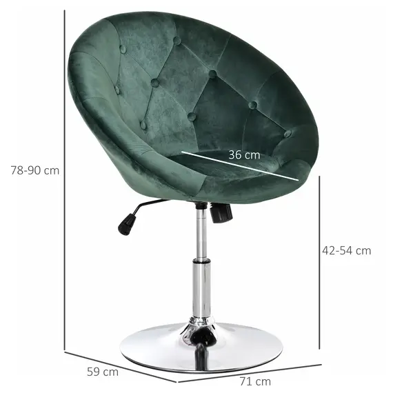 Buy Swivel Dressing Stool, Velvet-feel Upholstered Vanity Chair, Adjustable Height Tub Makeup Chair with Button Tufting and Thick Padding, Breakfast Dining Chair, Green, 3 image