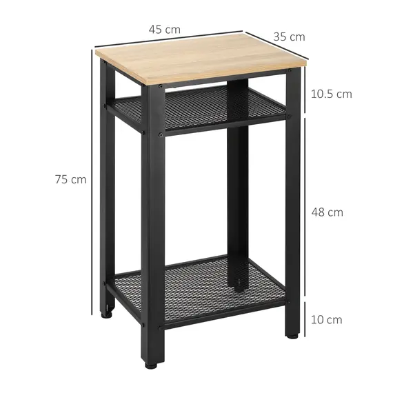 Buy Tall Side Table with 3 Layer 2 Shelves Storage Display Industrial-Style Metal Frame Bedside End Table Nightstand for Living Room Bedroom Lounge, 3 image