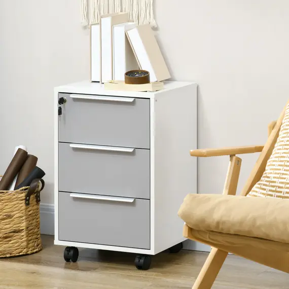 Buy Three-Drawer Locking Filing Cabinet - Grey/White, 2 image