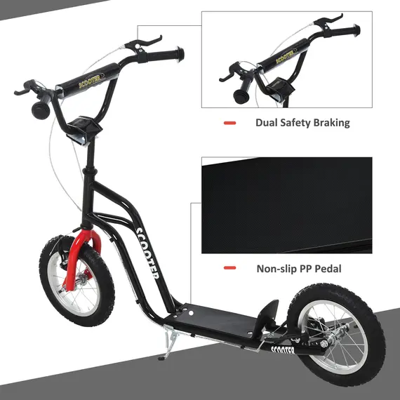 Buy Stunt Scooter, Kids Scooter, 12'' Rubber Tyre Kick Scooter with Adjustable Handlebar, Dual Brakes, Black, 4 image