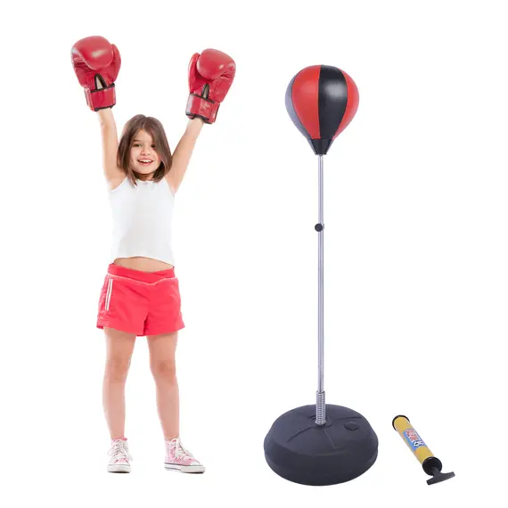 Buy Training Boxing Punch Ball Set 125-145H x Î¦43cm with Gloves Air Pump, 4-Position Adjustable Height Freestanding Boxing Speed Ball for Teenagers Exercise Training, 2 image