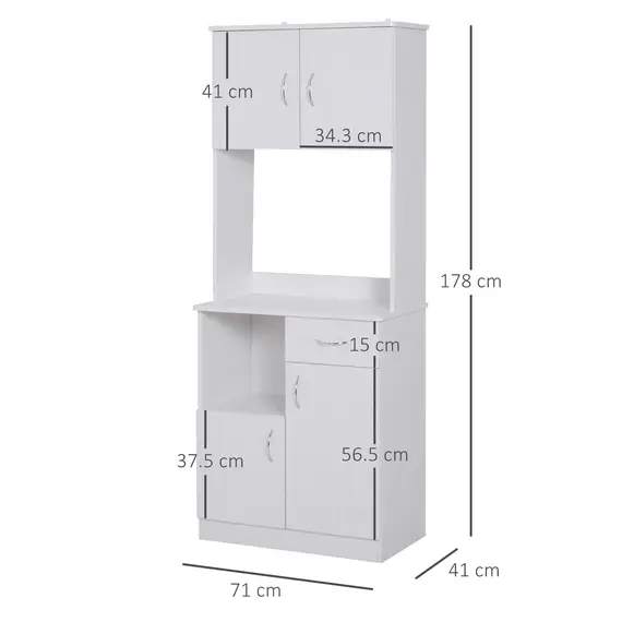 Buy Tall Kitchen Cupboard, Kitchen Cabinet with Doors, Shelves, Drawer and Open Countertop, Storage Cabinet for Living Room, Dining Room, White, 3 image