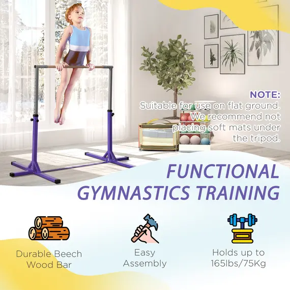 Buy Steel Frame Adjustable Horizonal Gymnastics Bar For Kids Home Gym Training Purple, 5 image