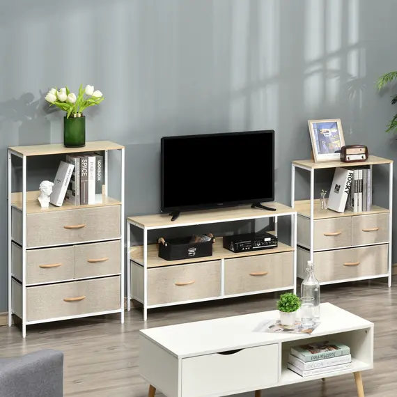 Buy TV Stand Cabinet with 2 Foldable Drawers - Maple Colour, 7 image