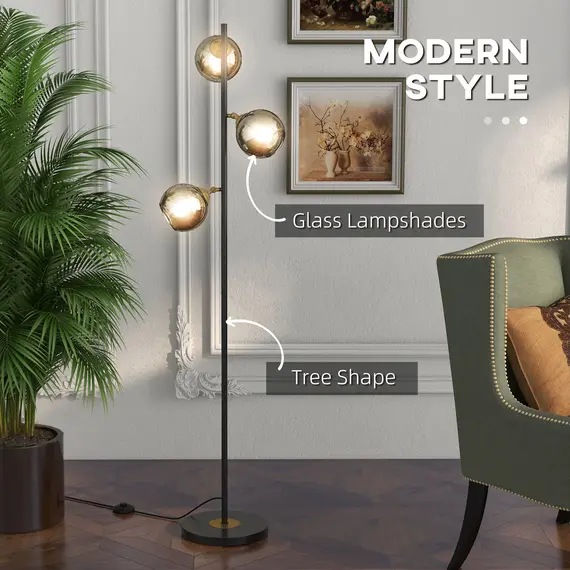 Buy Tree Floor Lamp for Living Room Bedroom with 3 Light, Modern Standing Lamp, (Bulb not Included), 162cm, Grey, 4 image