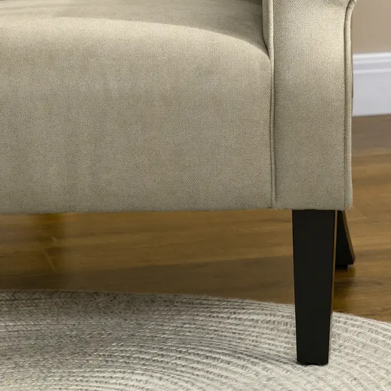 Buy Upholstered Accent Chair with High Back, Rolled Arms and Wood Legs, Soft Thick Padded Armchair, Beige, 8 image