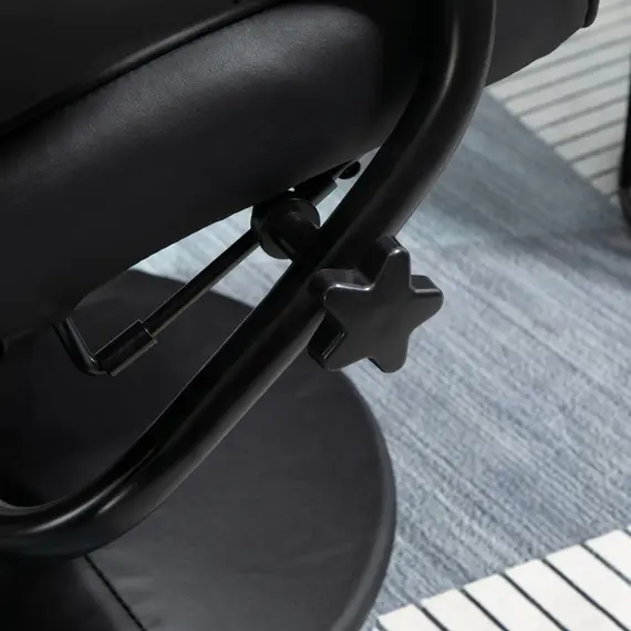 Buy Swivel Recliner Chair and Footstool, Faux Leather Massage Recliner Armchair with Remote Control and Round Wrapped Base, Black, 8 image