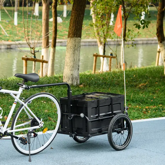 Buy Steel Trailer for Bike, Bicycle Cargo Trailer with 65L Foldable Storage Box and Safe Reflectors, Max Load 40KG, Black, 2 image