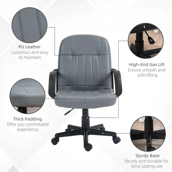 Buy Swivel Executive Office Chair PU Leather Computer Desk Chair Office Furniture Gaming Seater - Grey, 6 image