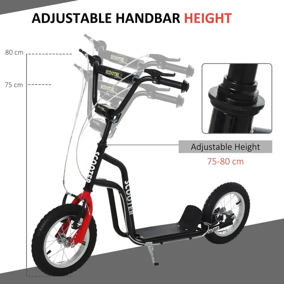 Buy Stunt Scooter, Kids Scooter, 12'' Rubber Tyre Kick Scooter with Adjustable Handlebar, Dual Brakes, Black, 5 image