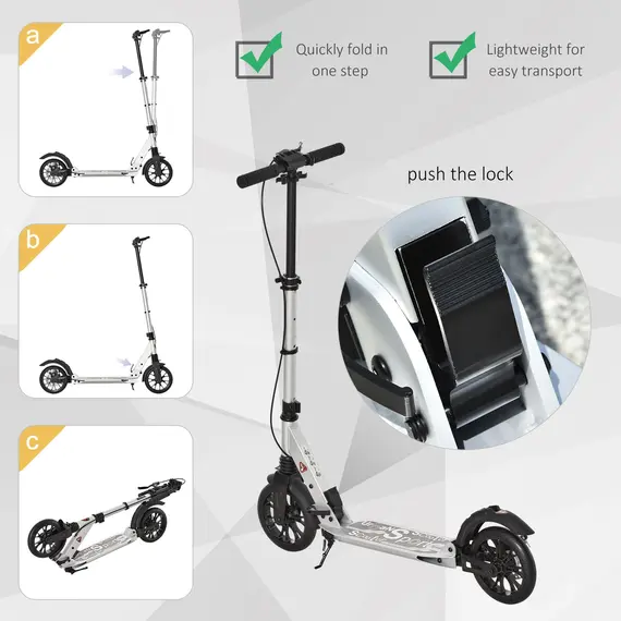Buy Teen/Adults Aluminium Folding Kick Scooter w/ Shock Mitigation System Silver, 6 image
