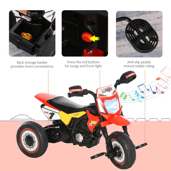 Buy Toddler Pedal Motorcycle Kids Ride On Tricycle Early Learning w/ Music Lights Handlebar Stickers Exercise Boys Girls Gift for Kids 18 - 36 Months Red, 4 image