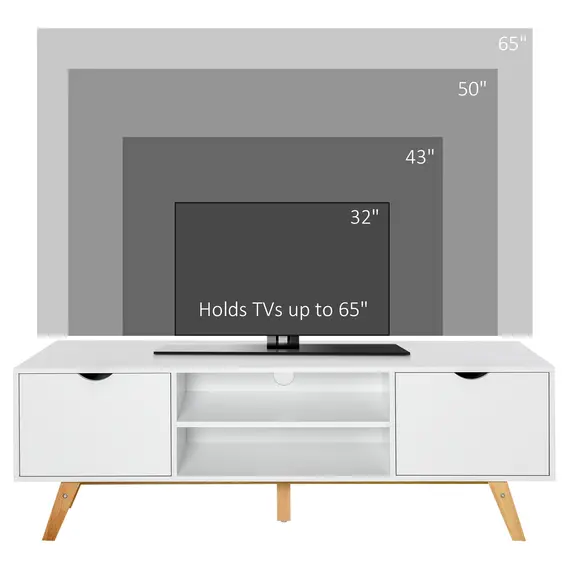 Buy TV Stand Cabinet for TVs up to 65", Media Unit w/Wood Legs Storage Shelves Entertainment Center Modern Living Room Home Furniture White, 4 image