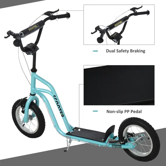 Buy Stunt Scooter, Kids Scooter, 12'' Rubber Tyre Kick Scooter with Adjustable Handlebar, Dual Brakes, Blue, 4 image
