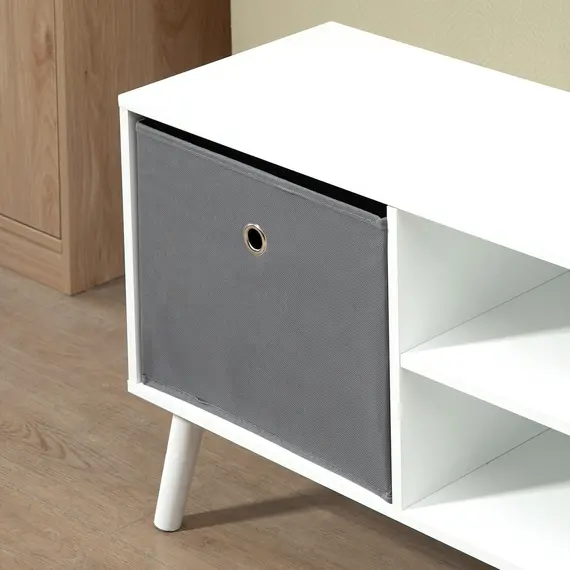 Buy TV Cabinet Stand Unit for TVs up to 50'' with Foldable Drawers, Entertainment Centre for Living Room White, 9 image